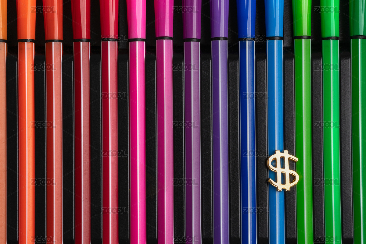 一個(gè)放在繪畫(huà)水彩筆上的金錢符號(hào)微縮靜物圖（主預(yù)覽-3668883） - 未分類 - 站酷設(shè)計(jì)師白乃原創(chuàng)素材 - 站酷ZCOOL