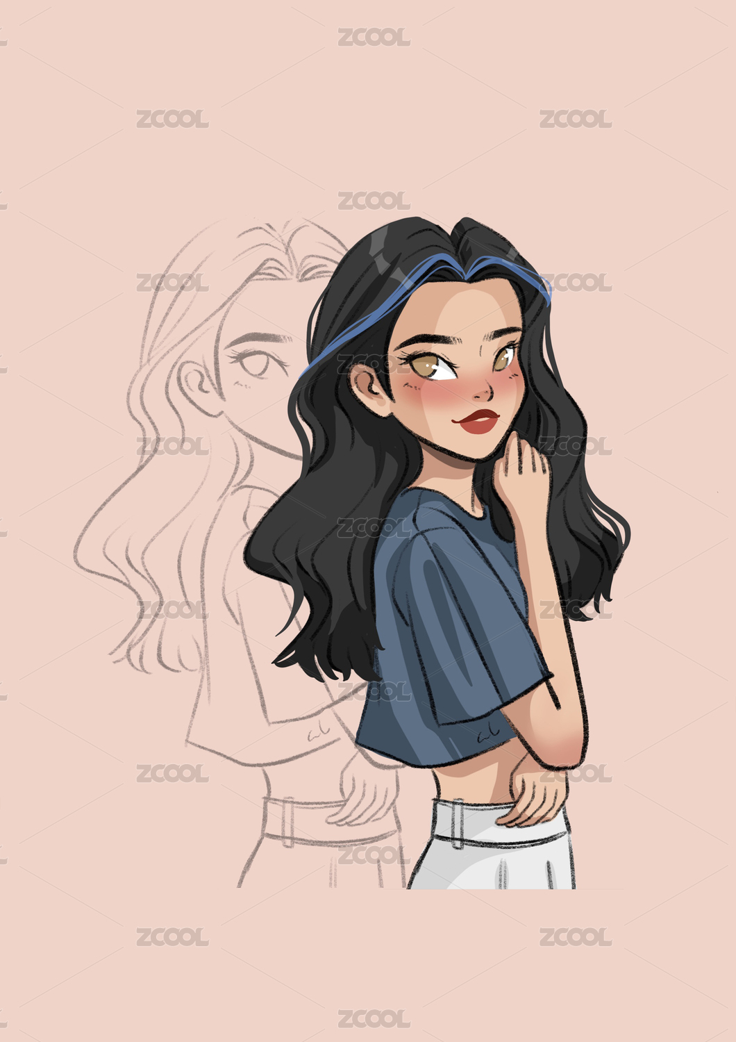 美丽的女性人物动漫插画