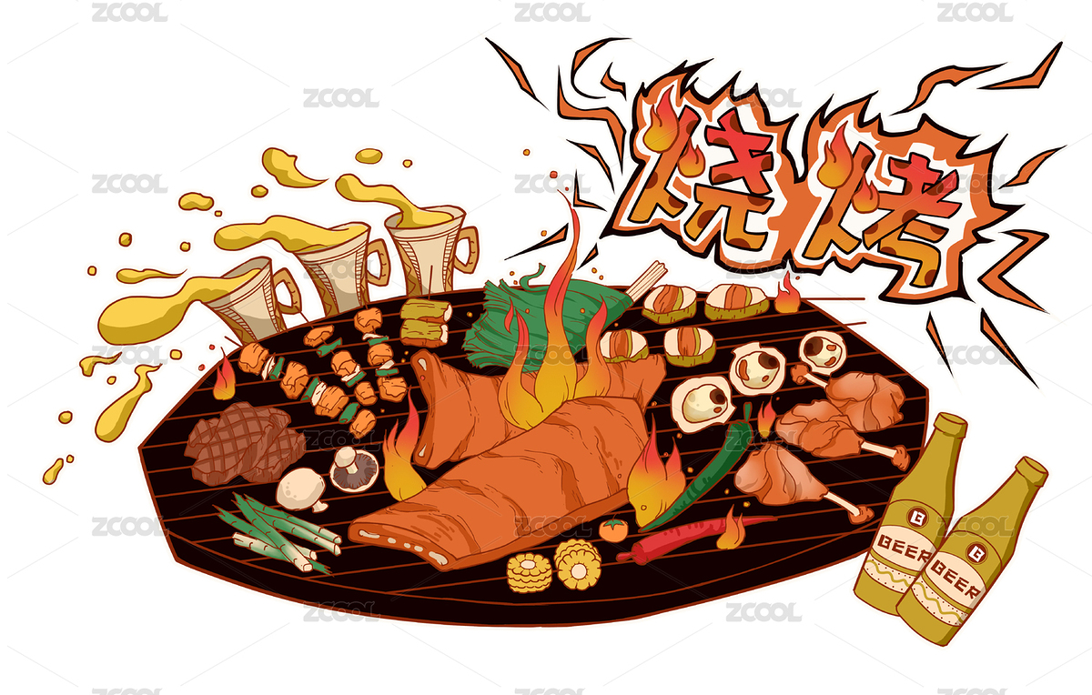 燒烤插畫炫酷感創(chuàng)意海報(bào) 燒烤字體設(shè)計(jì)（主預(yù)覽-4107230） - 未分類 - 站酷設(shè)計(jì)師早蘇oliver原創(chuàng)素材 - 站酷ZCOOL