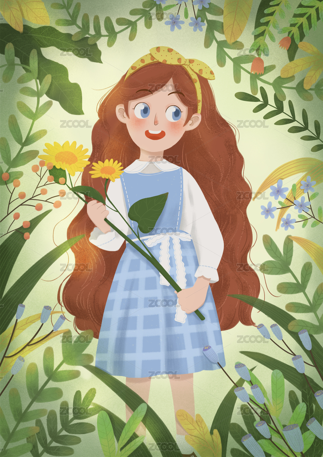 绿植围绕绘本插画