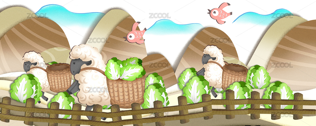 剪紙風格可愛的山羊在菜園收獲大白菜插畫（主預覽-3698354） - 未分類 - 站酷設計師他山之石hyde原創(chuàng)素材 - 站酷ZCOOL
