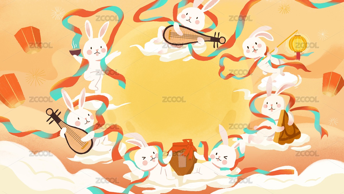 中秋白兔彈琵琶 享受著月亮（主預覽-2662826） - 未分類 - 站酷設計師由米田原創(chuàng)素材 - 站酷ZCOOL