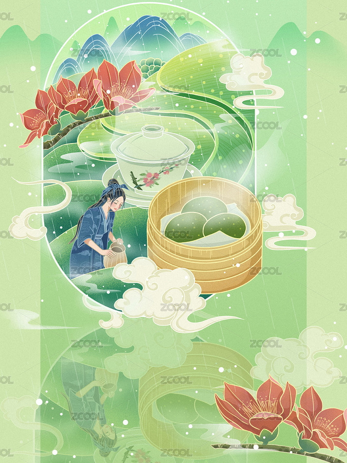 谷雨節(jié)氣國風插畫海報（主預(yù)覽-1120788） - 未分類 - 站酷設(shè)計師林惜吾原創(chuàng)素材 - 站酷ZCOOL