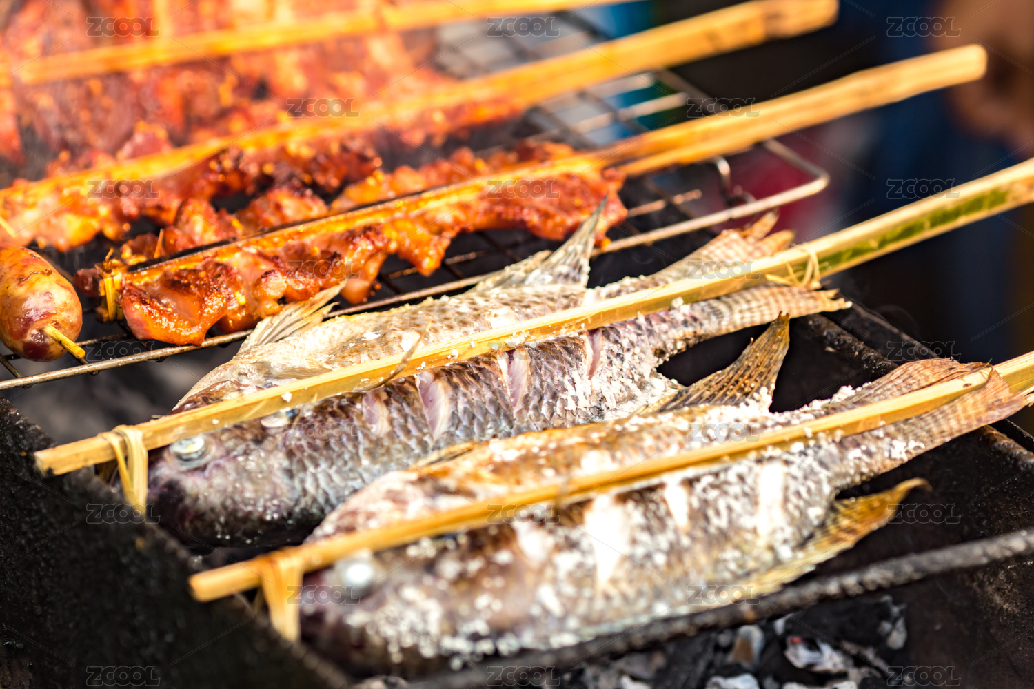 Grilled Fish, Street Food at Night Market of Luang Prabang, Laos