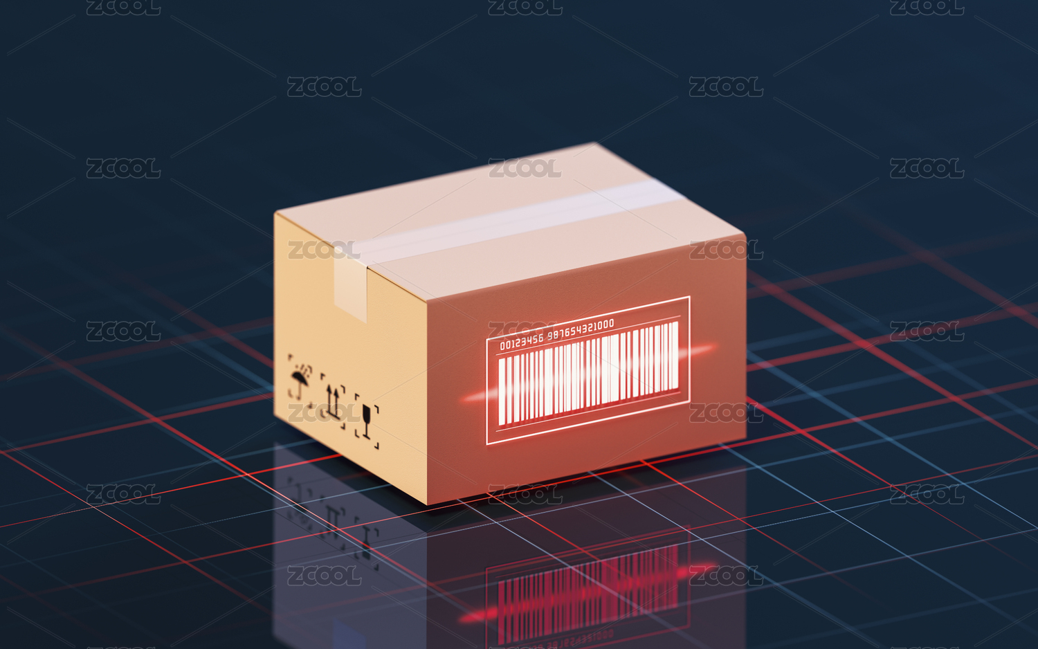 包装箱与箱子上的条形码 3D渲染