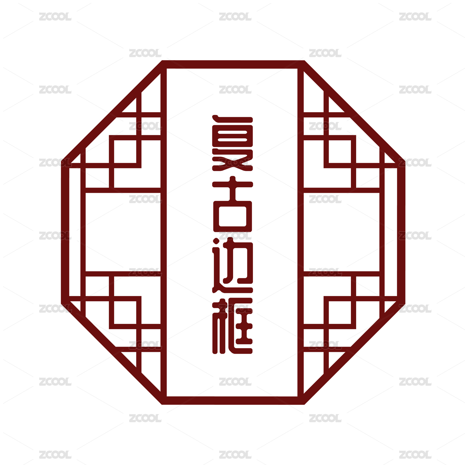 红色线条复古边框中国风矢量插画