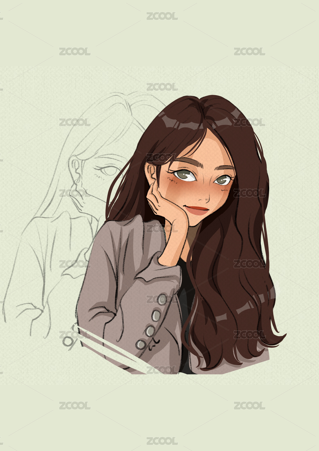 美丽的女性人物动漫插画