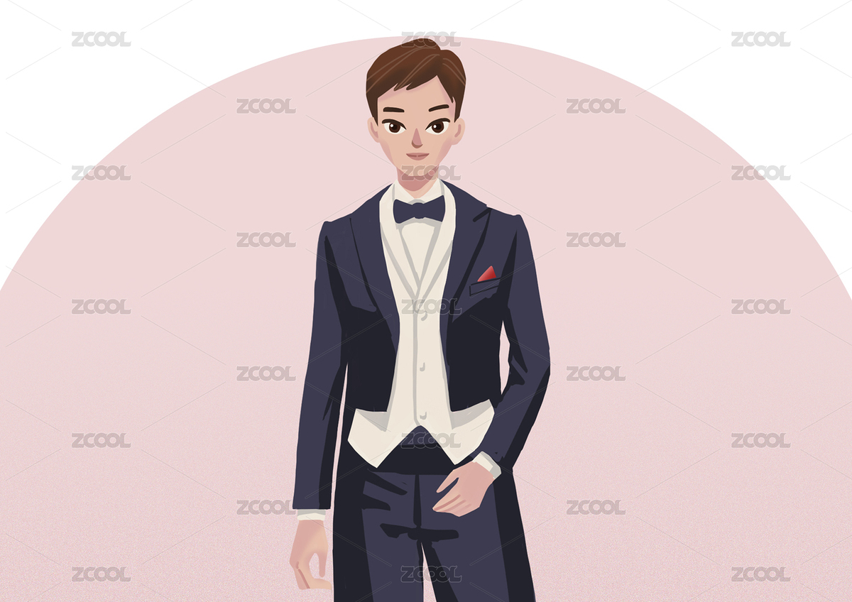 穿着深蓝色燕尾服的年轻新郎 手绘插画（主预览-296852） - 未分类 - 站酷设计师荔紫原创素材 - 站酷ZCOOL
