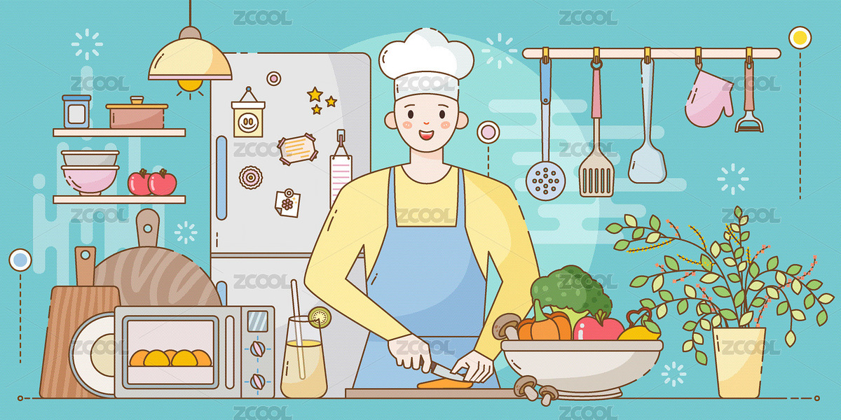 線條風男人在廚房里準備食物（主預覽-9373664） - 未分類 - 站酷設計師薇ViVier原創(chuàng)素材 - 站酷ZCOOL