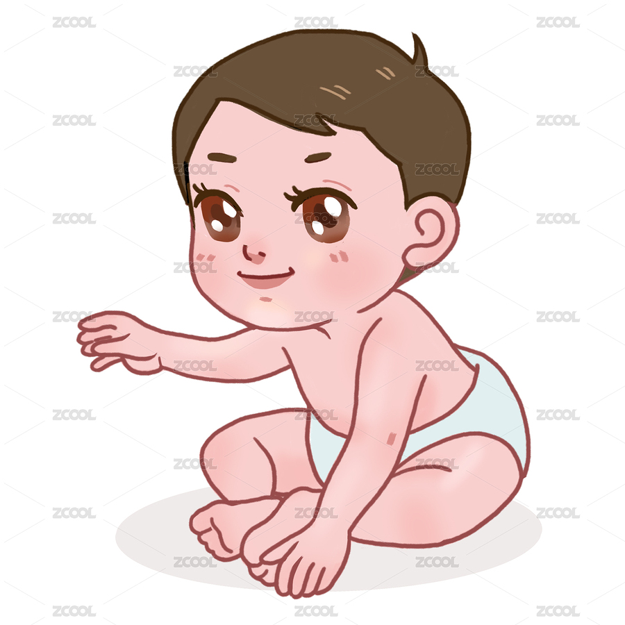 一個可愛的嬰兒穿著尿布坐在地上 手繪插畫（主預覽-4050226） - 未分類 - 站酷設計師荔紫原創(chuàng)素材 - 站酷ZCOOL