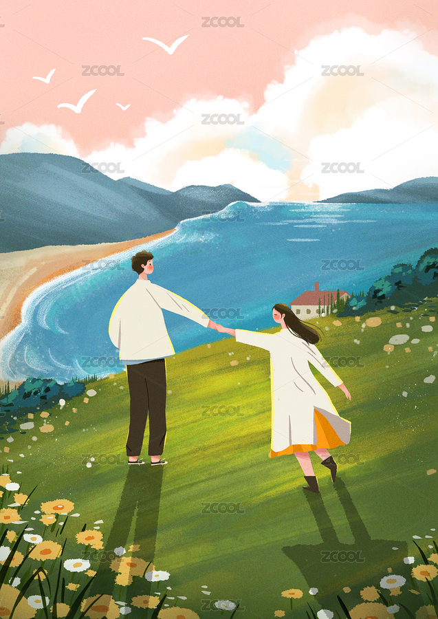 情侶插畫 場景插畫 一起去郊游（主預(yù)覽-3263819） - 未分類 - 站酷設(shè)計師dimilee原創(chuàng)素材 - 站酷ZCOOL