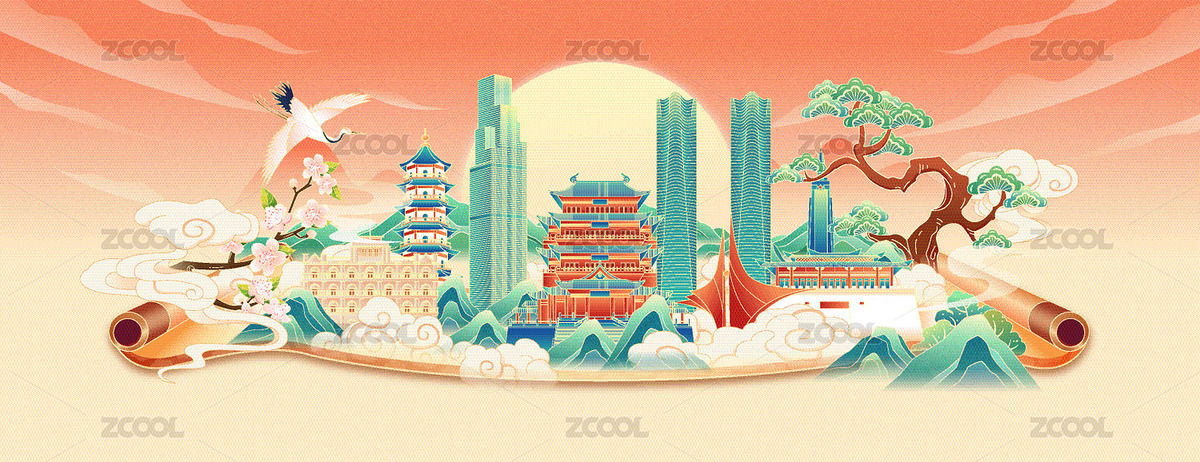 中国风画卷南昌城市建筑矢量插画（主预览-9720550） - 未分类 - 站酷设计师白木夏天原创素材 - 站酷ZCOOL