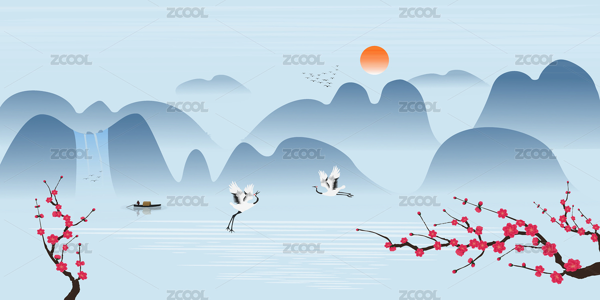 寬幅梅花仙鶴高山流水中式水墨裝飾矢量分層（主預(yù)覽-8090064） - 未分類(lèi) - 站酷設(shè)計(jì)師城森創(chuàng)意原創(chuàng)素材 - 站酷ZCOOL