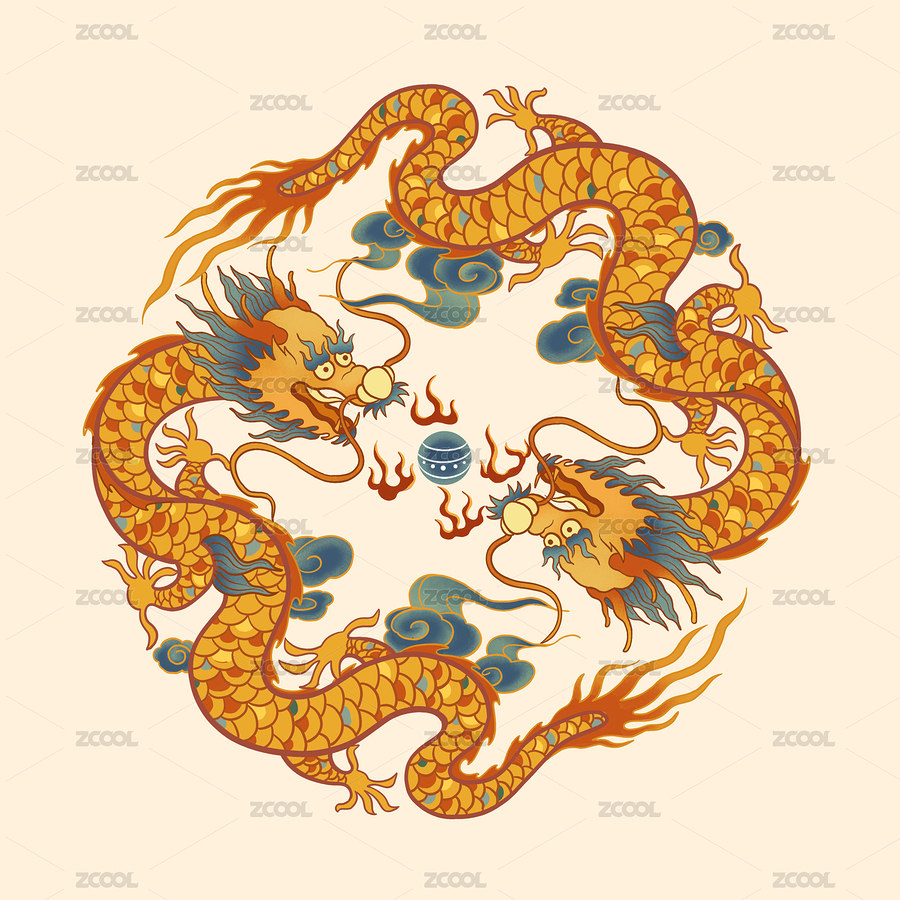 龙年双龙插画（主预览-4182153） - 未分类 - 站酷设计师见手青303原创素材 - 站酷ZCOOL