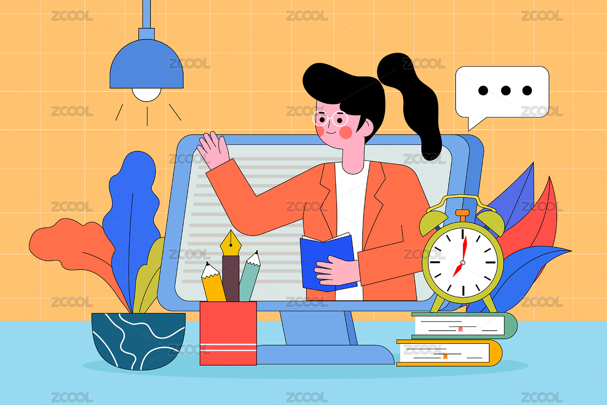 網(wǎng)絡(luò)課堂教學(xué)的女老師矢量插畫（主預(yù)覽-3038978） - 未分類 - 站酷設(shè)計(jì)師jingzheer原創(chuàng)素材 - 站酷ZCOOL