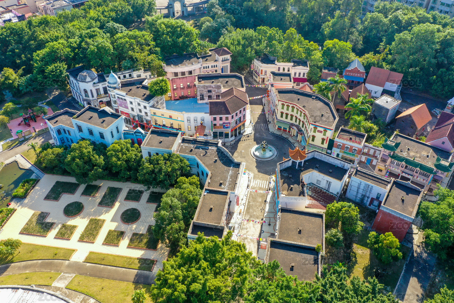航拍中国广东省中山市中山影视城建筑群