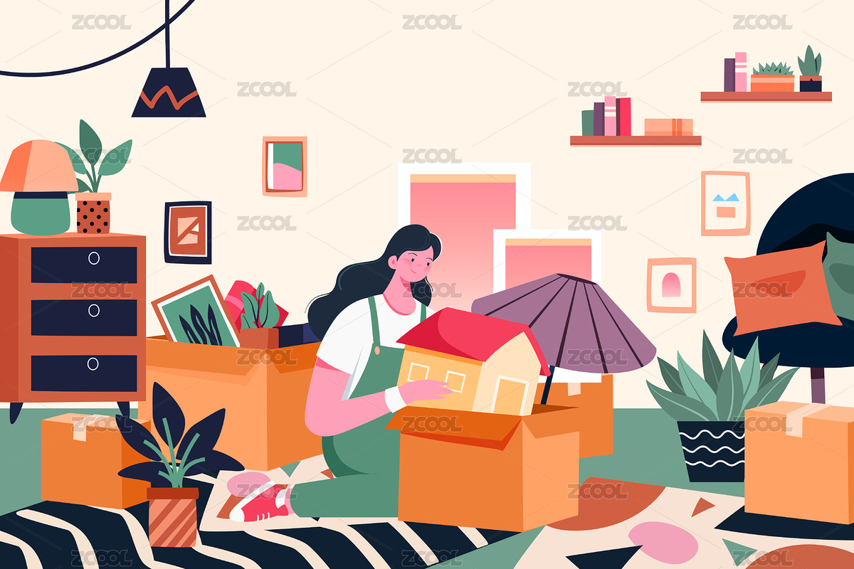 女孩整理搬家矢量插畫(huà)（主預(yù)覽-1773593） - 未分類 - 站酷設(shè)計(jì)師keeein原創(chuàng)素材 - 站酷ZCOOL