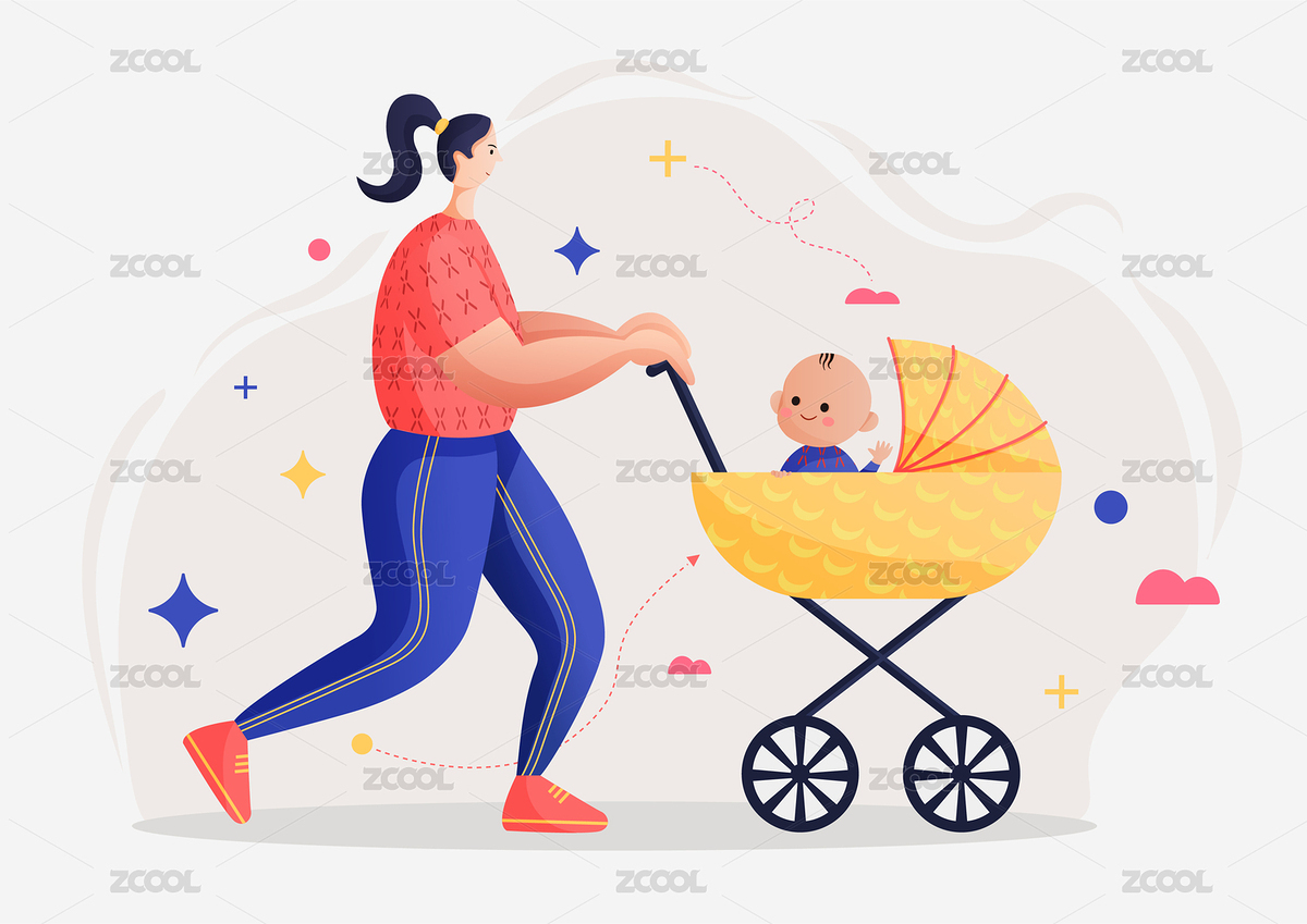 孕媽媽帶著寶寶推著嬰兒車去散步（主預覽-1383554） - 未分類 - 站酷設(shè)計師薇ViVier原創(chuàng)素材 - 站酷ZCOOL