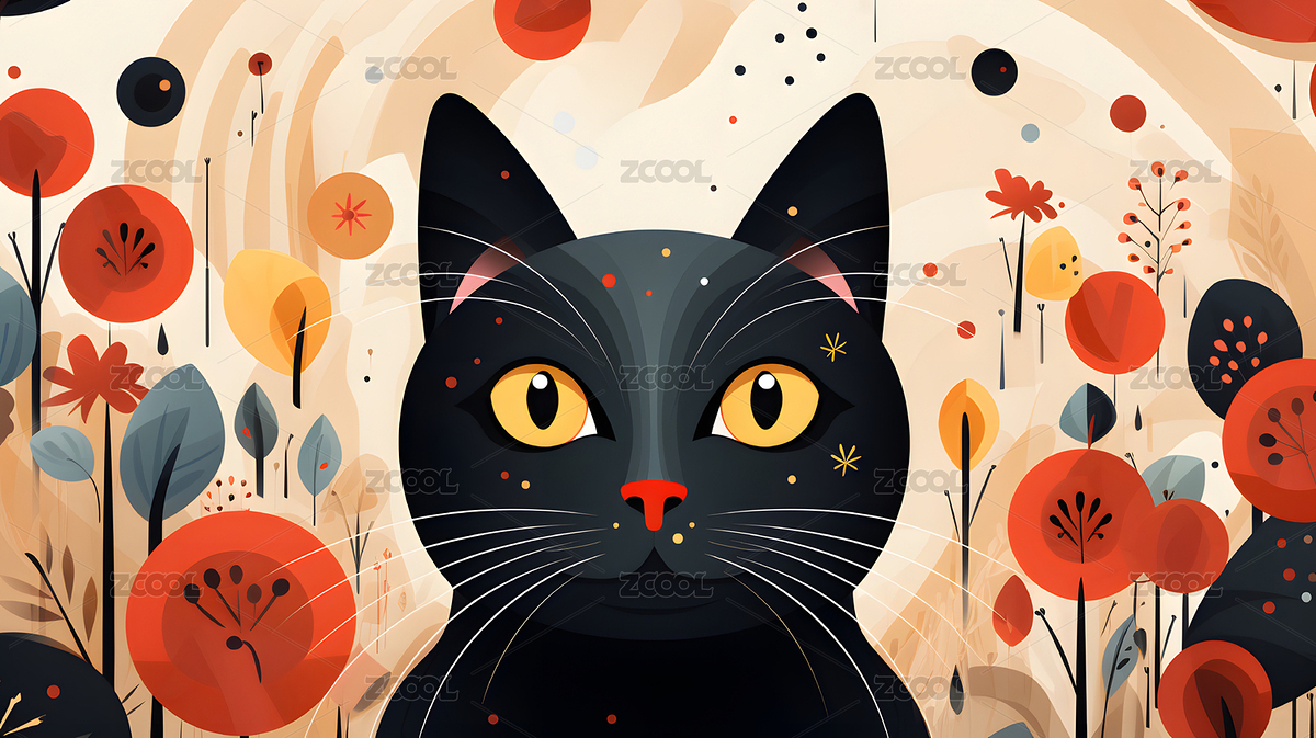 数码波西米亚猫猫图案装饰抽象图形海报背景（主预览-7663165） - 未分类 - 站酷设计师U酱_Design原创素材 - 站酷ZCOOL