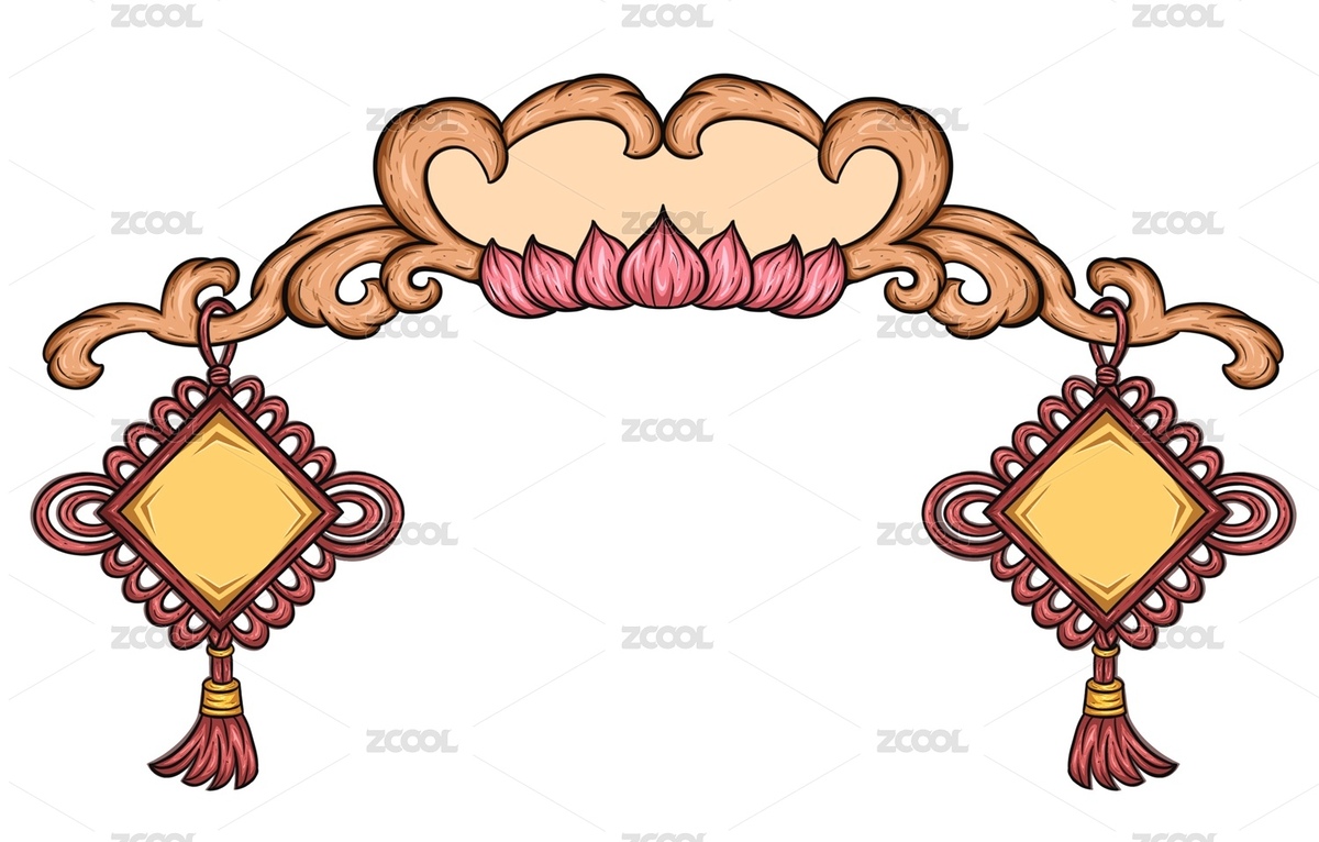 掛著中國(guó)結(jié)的中式木雕荷花牌匾國(guó)潮插畫(huà)設(shè)計(jì)（主預(yù)覽-1994041） - 未分類(lèi) - 站酷設(shè)計(jì)師喜柚R原創(chuàng)素材 - 站酷ZCOOL