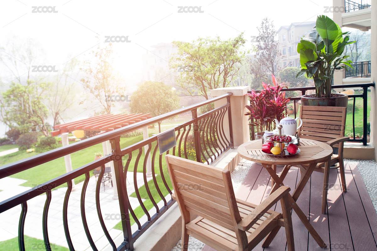 現(xiàn)代花園住宅陽光下陽臺上的桌子和椅子（主預(yù)覽-4403795） - 未分類 - 站酷設(shè)計(jì)師一莊原創(chuàng)素材 - 站酷ZCOOL