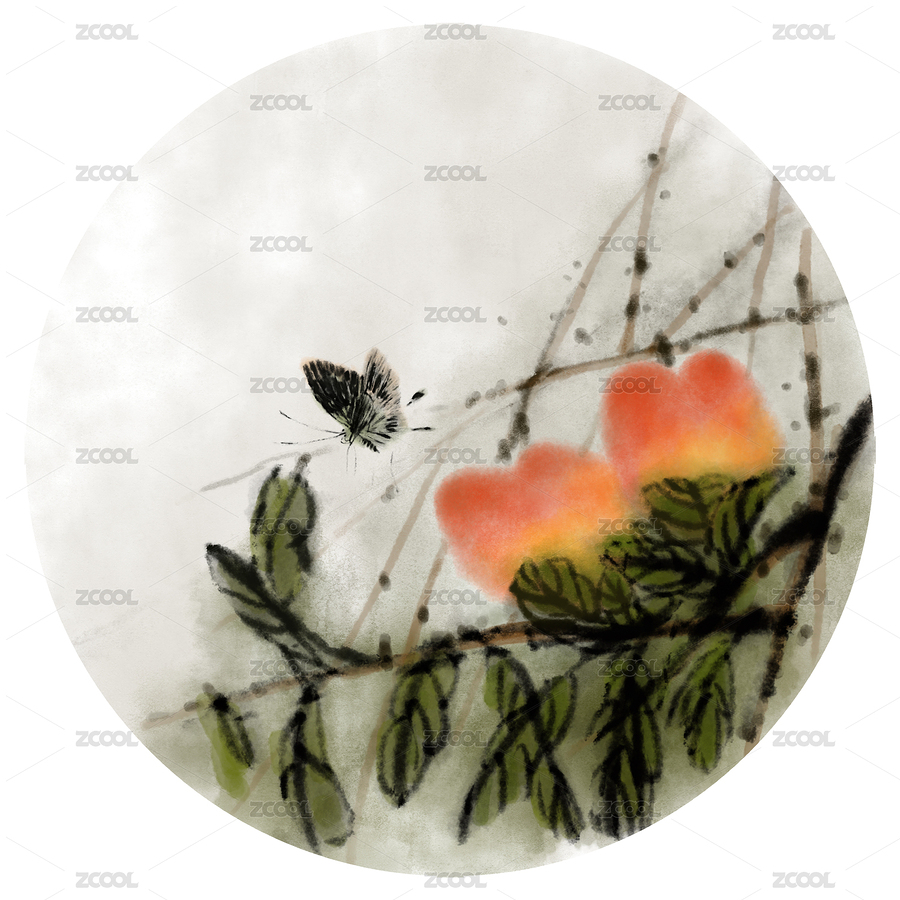 中國(guó)風(fēng)插畫(huà)水墨畫(huà)花鳥(niǎo)畫(huà)手繪壽桃（主預(yù)覽-538606） - 未分類(lèi) - 站酷設(shè)計(jì)師一只貓的原創(chuàng)素材 - 站酷ZCOOL