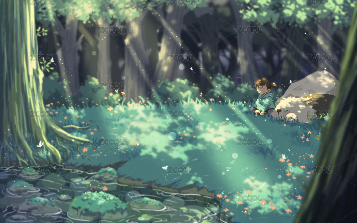 女孩坐在水池边放空，插画（主预览-8817591） - 未分类 - 站酷设计师芥末小E原创素材 - 站酷ZCOOL