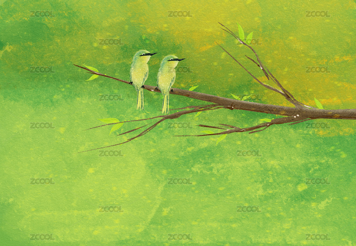两只小鸟在枝头插画（主预览-6988100） - 未分类 - 站酷设计师LIMUTU原创素材 - 站酷ZCOOL