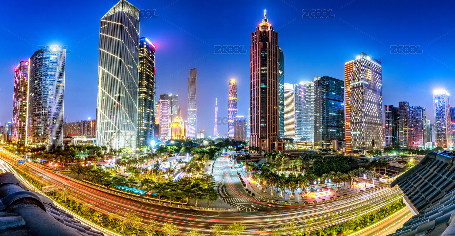 City night scenery bustling city modern financial district Guangzhou China Asia