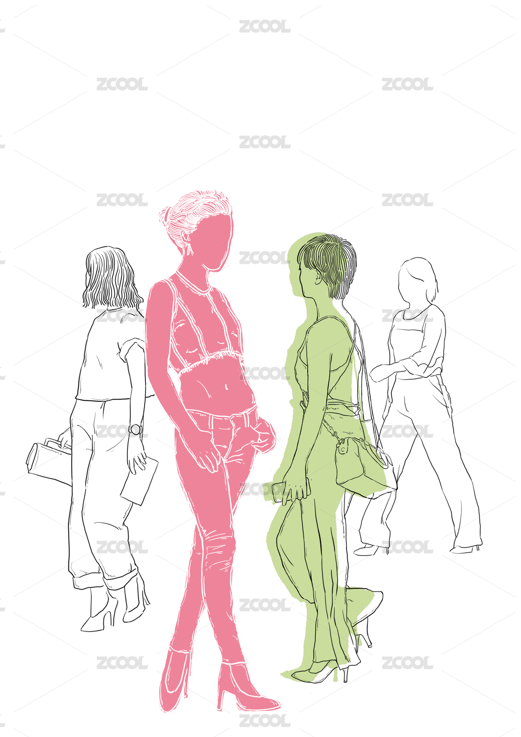 女孩 不同 插画 时尚