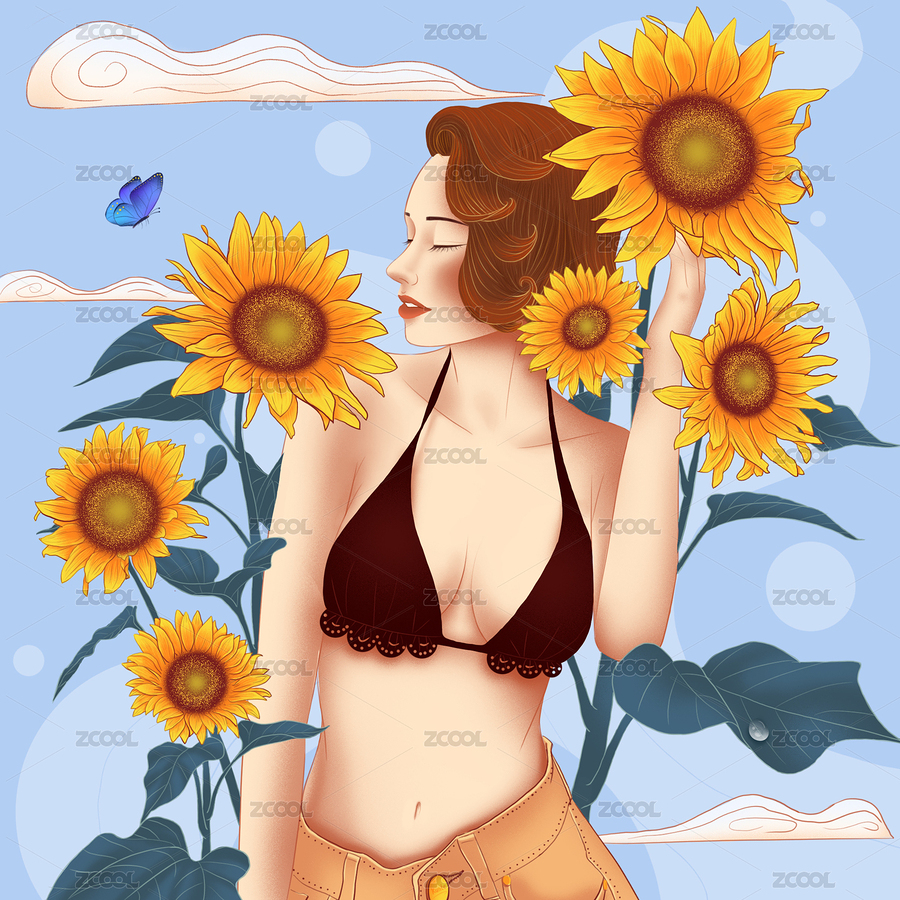 復(fù)古風(fēng)性感的向日葵氣質(zhì)女孩（主預(yù)覽-1934292） - 未分類 - 站酷設(shè)計師焜特原創(chuàng)素材 - 站酷ZCOOL
