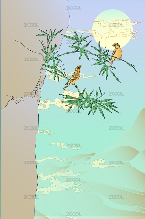 國(guó)潮竹鳥(niǎo)雀工筆白描中國(guó)畫(huà)矢量手繪海報(bào)模板（主預(yù)覽-3585161） - 未分類 - 站酷設(shè)計(jì)師獵意品牌設(shè)計(jì)原創(chuàng)素材 - 站酷ZCOOL