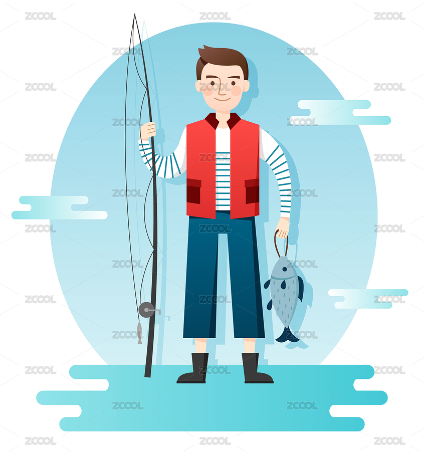 拿着鱼竿钓鱼的男子矢量插画（主预览-8983548） - 未分类 - 站酷设计师Sharrie123原创素材 - 站酷ZCOOL