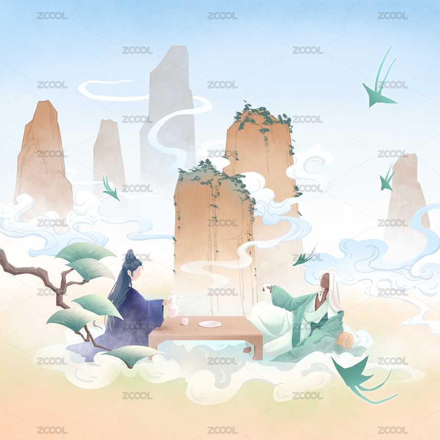 山中何事山中對(duì)飲詩(shī)酒系列主題插畫(huà)（主預(yù)覽-7197762） - 未分類(lèi) - 站酷設(shè)計(jì)師疏影sy原創(chuàng)素材 - 站酷ZCOOL