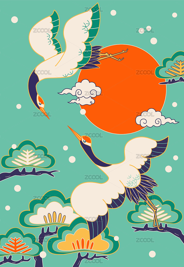 中國(guó)風(fēng)兩只仙鶴賀圖（主預(yù)覽-5265537） - 未分類 - 站酷設(shè)計(jì)師麋鹿麋鹿__原創(chuàng)素材 - 站酷ZCOOL