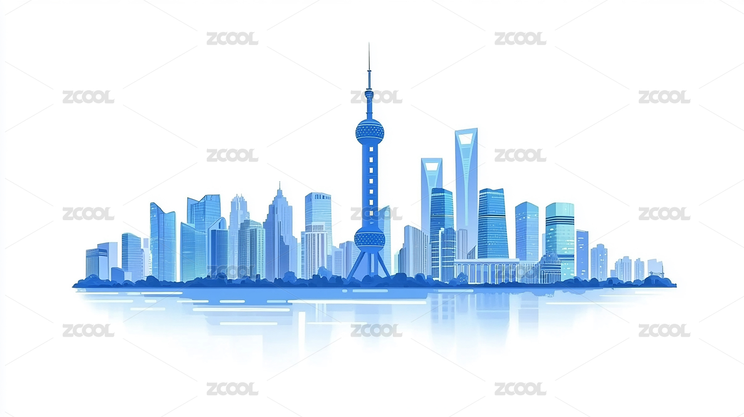 上海平面极简插画背景图