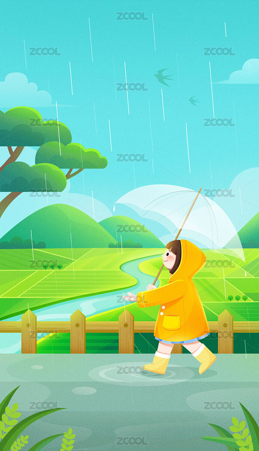 谷雨节气小女孩打伞插画（主预览-886170） - 未分类 - 站酷设计师香芋咔咔原创素材 - 站酷ZCOOL