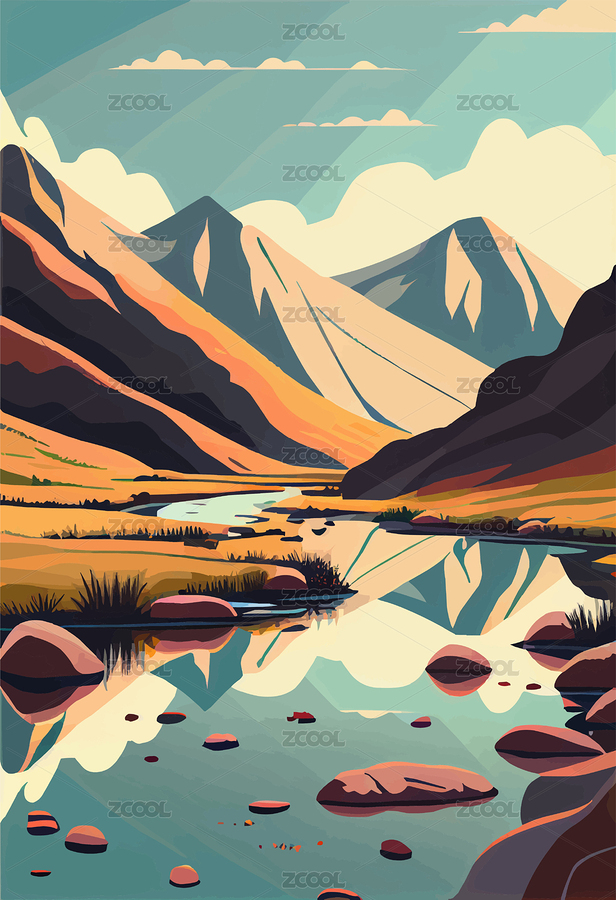 矢量藝術風格山水風景插畫（主預覽-2384421） - 未分類 - 站酷設計師王鵬wp128jojo原創(chuàng)素材 - 站酷ZCOOL