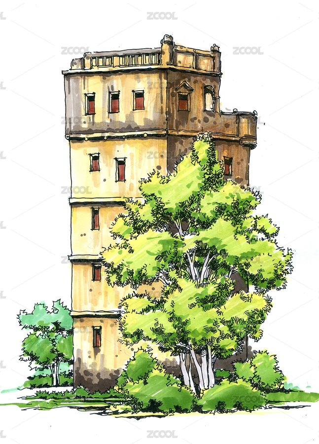 開(kāi)平碉樓馬克筆手繪寫(xiě)生（主預(yù)覽-376925） - 未分類 - 站酷設(shè)計(jì)師曾虹毅原創(chuàng)素材 - 站酷ZCOOL