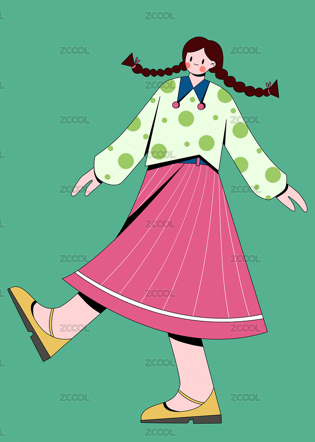 扁平風(fēng)描邊小清新綠色背景麻花辮女孩（主預(yù)覽-8205504） - 未分類 - 站酷設(shè)計師滴1滴原創(chuàng)素材 - 站酷ZCOOL