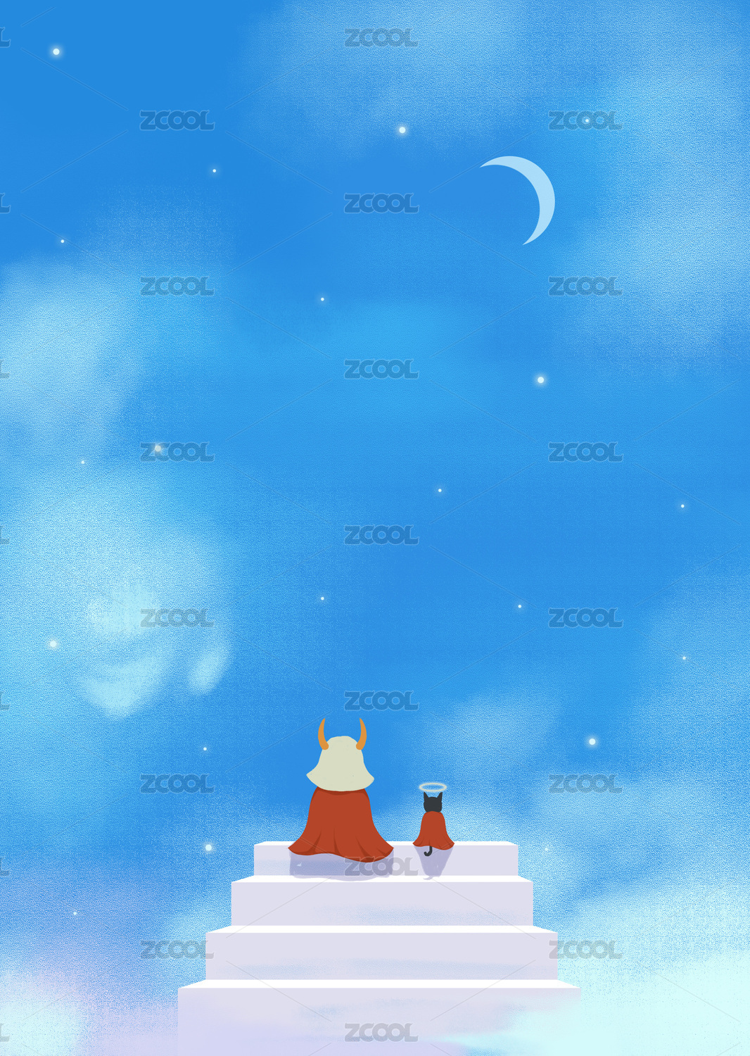 绘本封面背景素材蓝色天空插画
