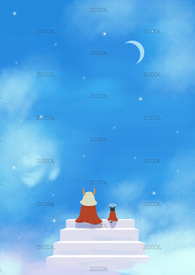 繪本封面背景素材藍色天空插畫（主預(yù)覽-7506525） - 未分類 - 站酷設(shè)計師咸魚尾原創(chuàng)素材 - 站酷ZCOOL