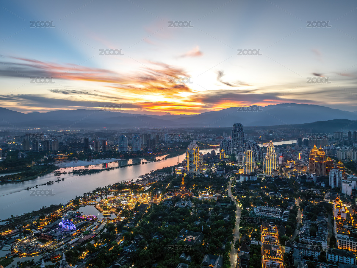 云南西双版纳傣族星光夜市建筑群高空航拍（主预览-6256082） - 未分类 - 站酷设计师一知肥夏原创素材 - 站酷ZCOOL