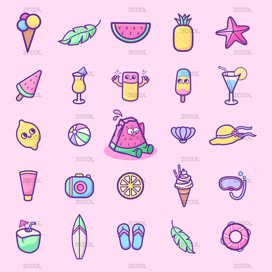 描邊風(fēng)夏日?qǐng)D標(biāo)集合 西瓜 冰淇淋（主預(yù)覽-8566278） - 未分類 - 站酷設(shè)計(jì)師duoduoro原創(chuàng)素材 - 站酷ZCOOL