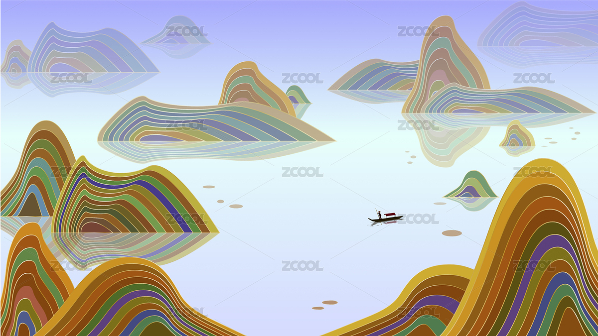 七彩丹霞斷層沉積巖山脈的海上有一只小舟橫構(gòu)圖矢量插畫（主預(yù)覽-4457812） - 未分類 - 站酷設(shè)計師玖菇莨原創(chuàng)素材 - 站酷ZCOOL