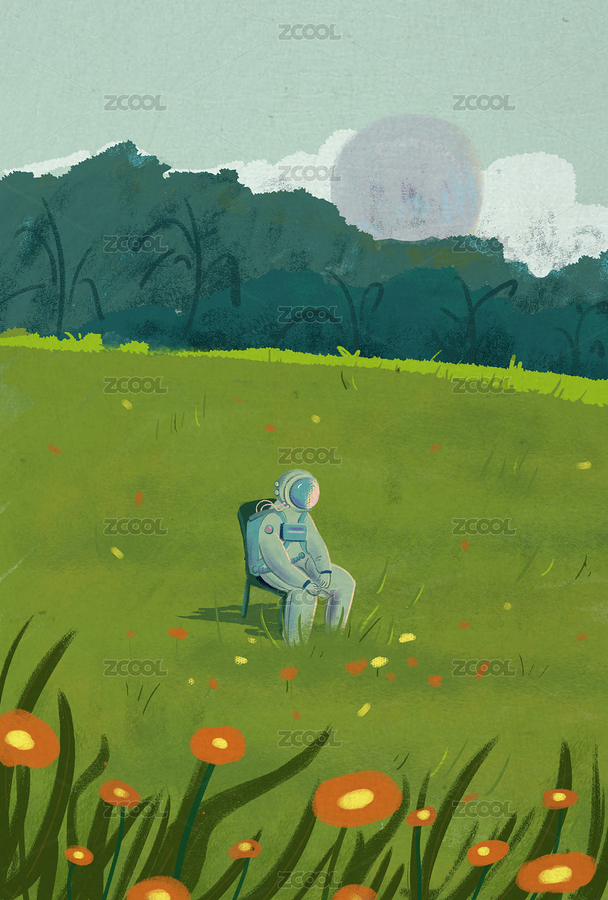宇航员坐在草丛里的凳子上（主预览-1298241） - 未分类 - 站酷设计师谢晚安原创素材 - 站酷ZCOOL
