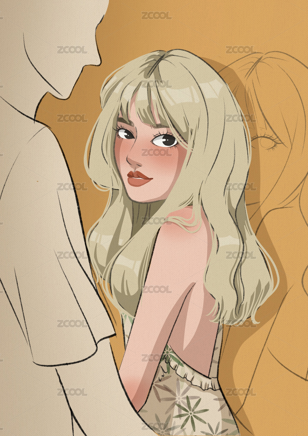 美丽的女性人物动漫插画