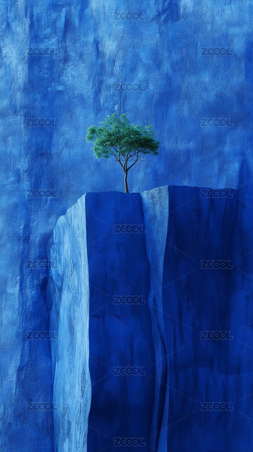 夢(mèng)幻藍(lán)色調(diào)高聳山崖邊的一棵樹3D立體插畫（主預(yù)覽-6954340） - 未分類 - 站酷設(shè)計(jì)師亂畫的示綺原創(chuàng)素材 - 站酷ZCOOL