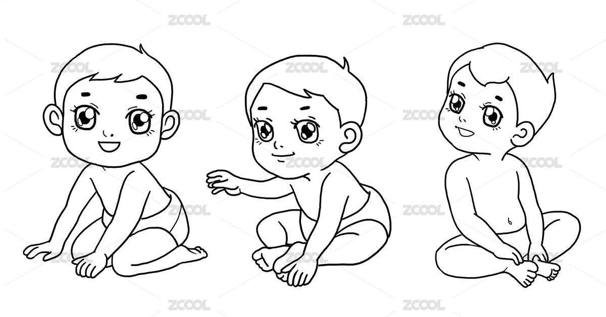 可愛的嬰兒穿著尿布坐在地上 線條手繪插畫（主預(yù)覽-7766596） - 未分類 - 站酷設(shè)計師荔紫原創(chuàng)素材 - 站酷ZCOOL