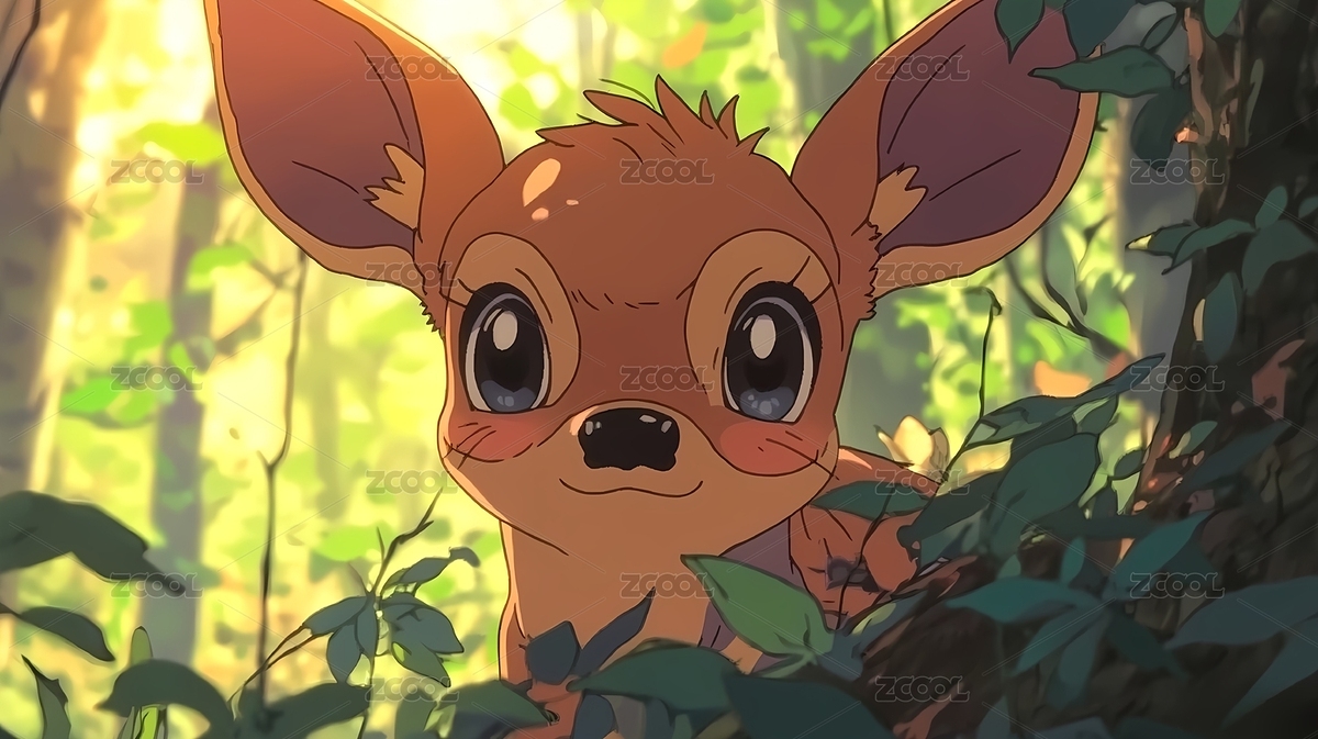 復古日漫可愛萌動物漫畫大眼睛小鹿在叢林里（主預覽-7888069） - 未分類 - 站酷設計師DEX2011原創(chuàng)素材 - 站酷ZCOOL